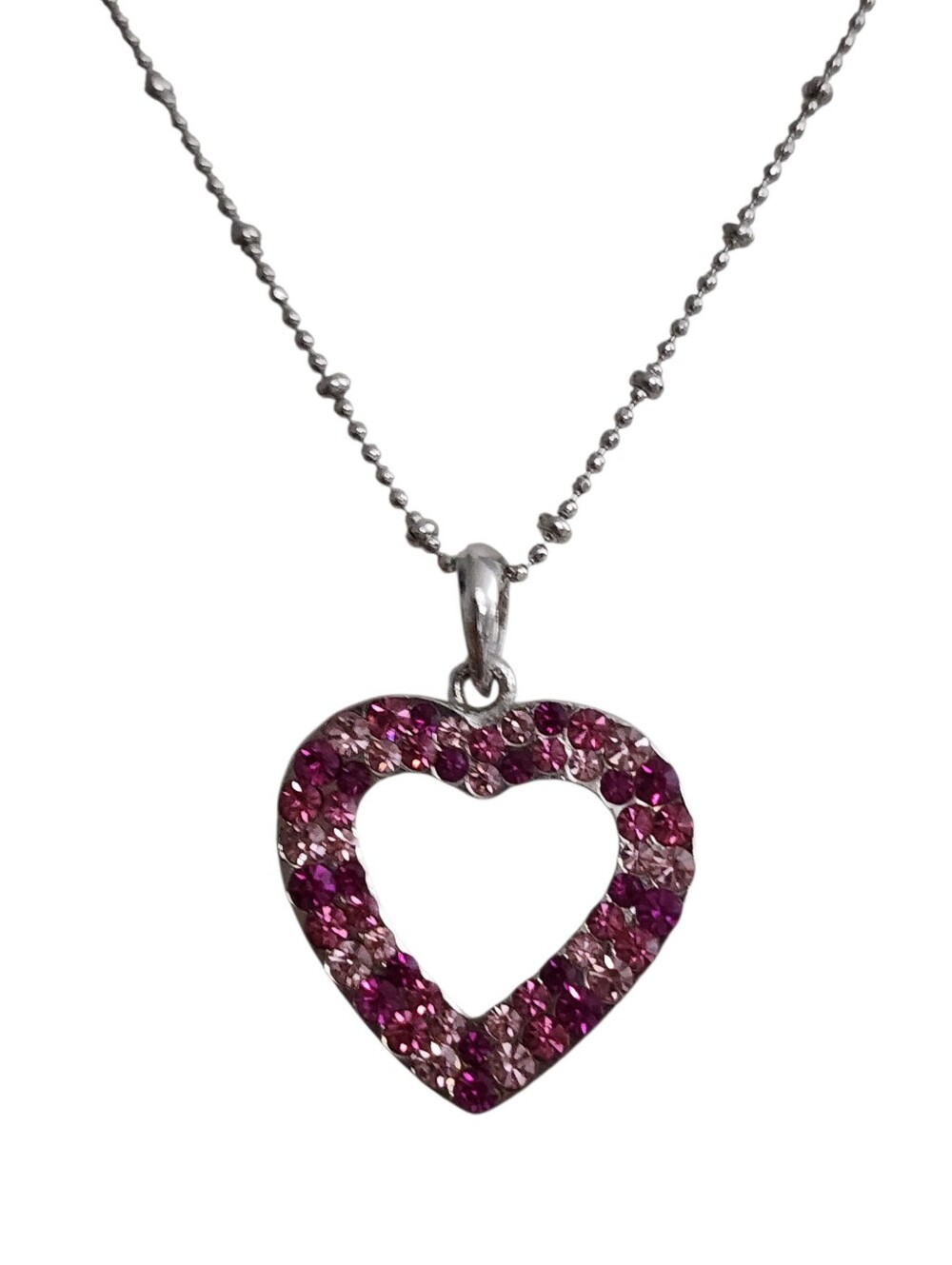 Cookie Lee Silvertone Heart Pendant Necklace with Pink Crystals